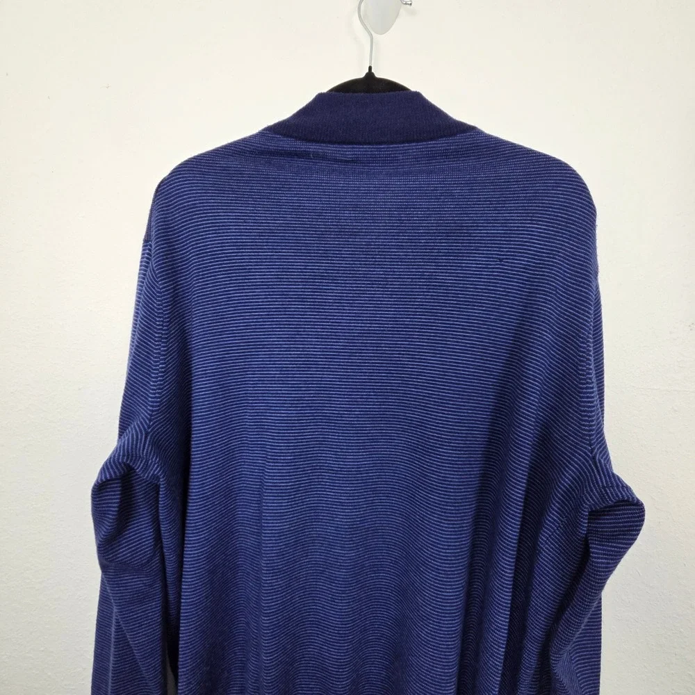 Peter Millar Sweater Mens L Blue Striped‎ Merino Wool Henley Pullover RN100308